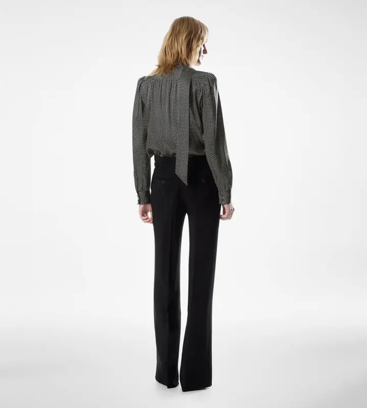 LONG SLEEVE V-NECK LAVALLIERE SILK BLOUSE BLACK/WHITE online